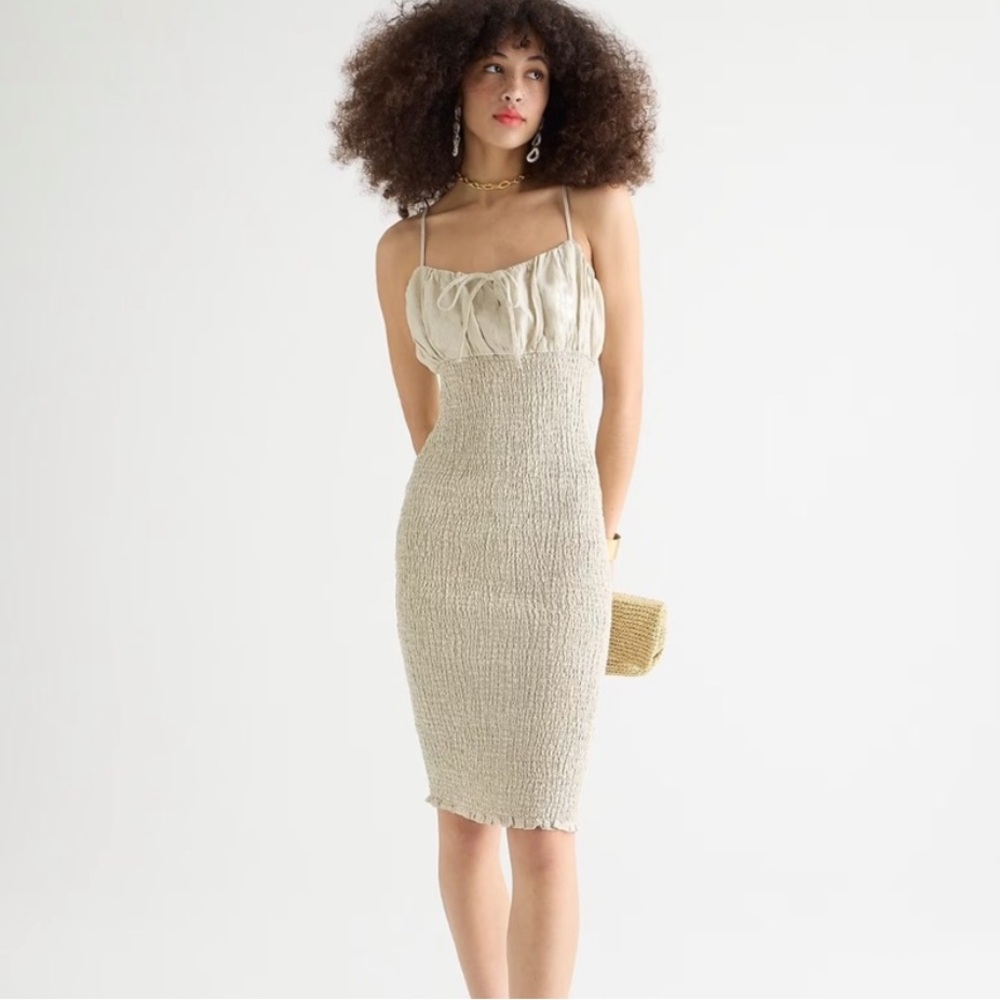 J.Crew Smocked Linen Dress Sz 10 Tan